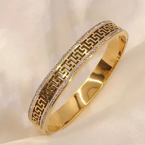 Classic Greek Pattern 18K Gold Plated Cubic Zirconia Men & Women Bracelet